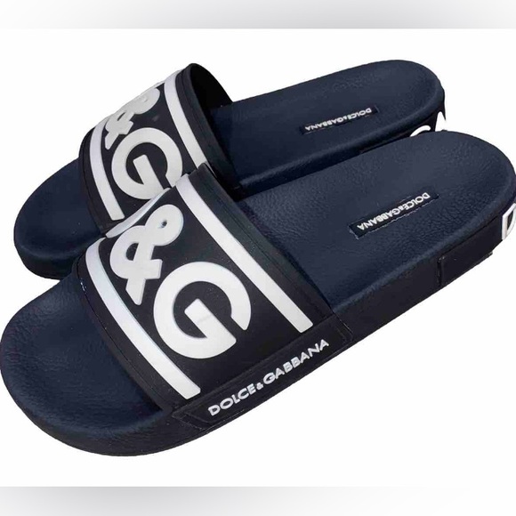 Dolce&Gabbana Black White Logo Pool Slides EU Size 40 (Mens US 9) Unisex - Picture 6 of 17